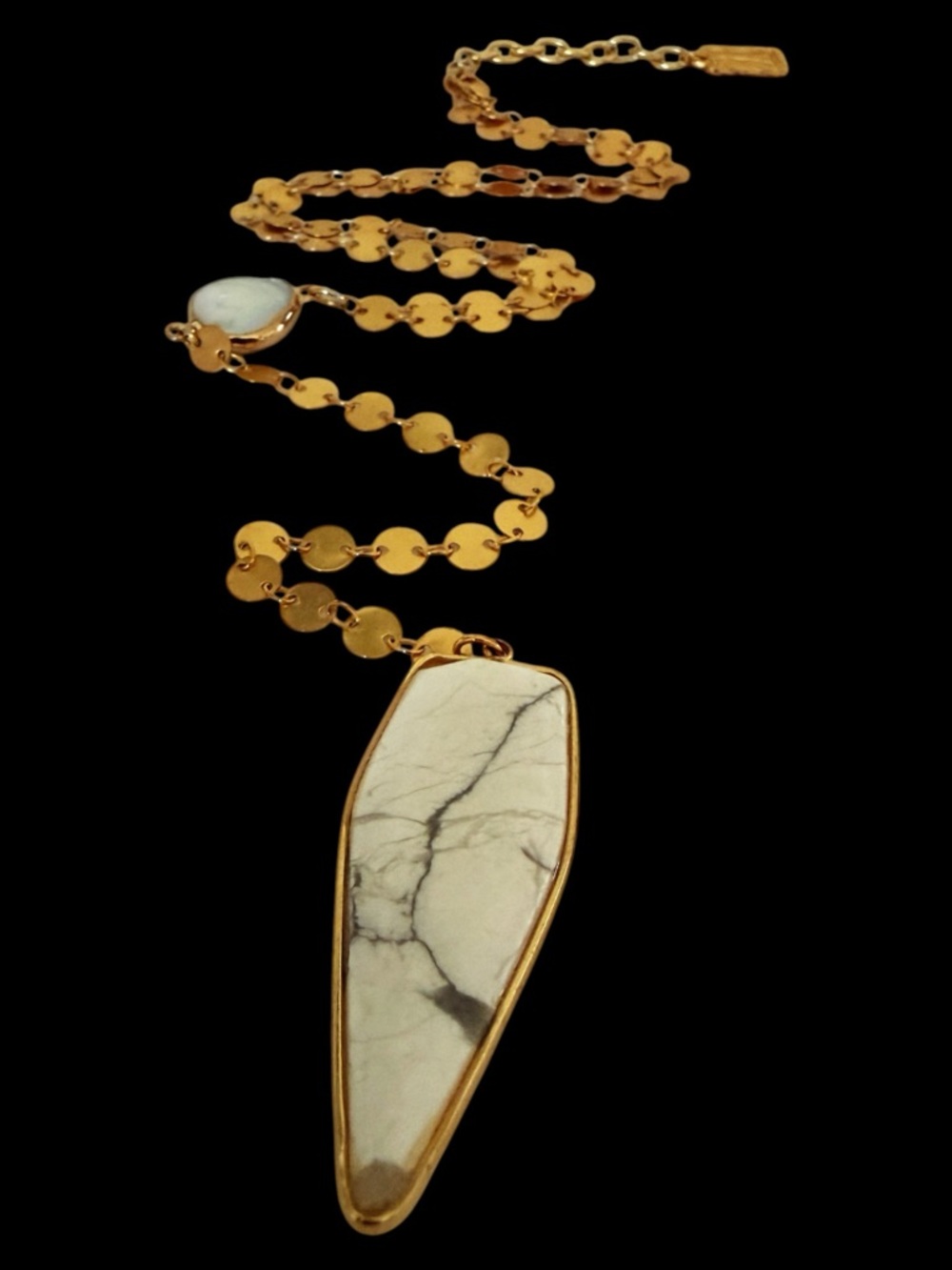 KARINE SULTAN Gold Mini‑Coin Lariat Necklace, MOP & Natural Stone Pendant - NWOT - Picture 8 of 14
